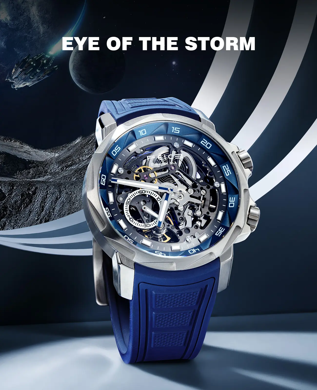 FEICE Men's Automatic Skeleton Watch - Durable Watch, Waterproof, Luminous Sport Wristwatch with Rubber Strap for Business & Sports Settings, Skeleton Watches