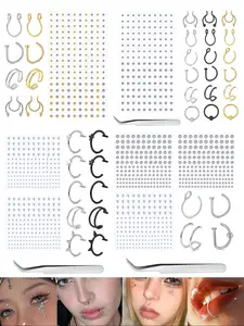 Stainless Steel Fake Lip Rings, Fake Piercing Nose Studs, Nostril Nose Ring, Punk Style Unisex Body Jewelry, Party Accessories for Men and Women