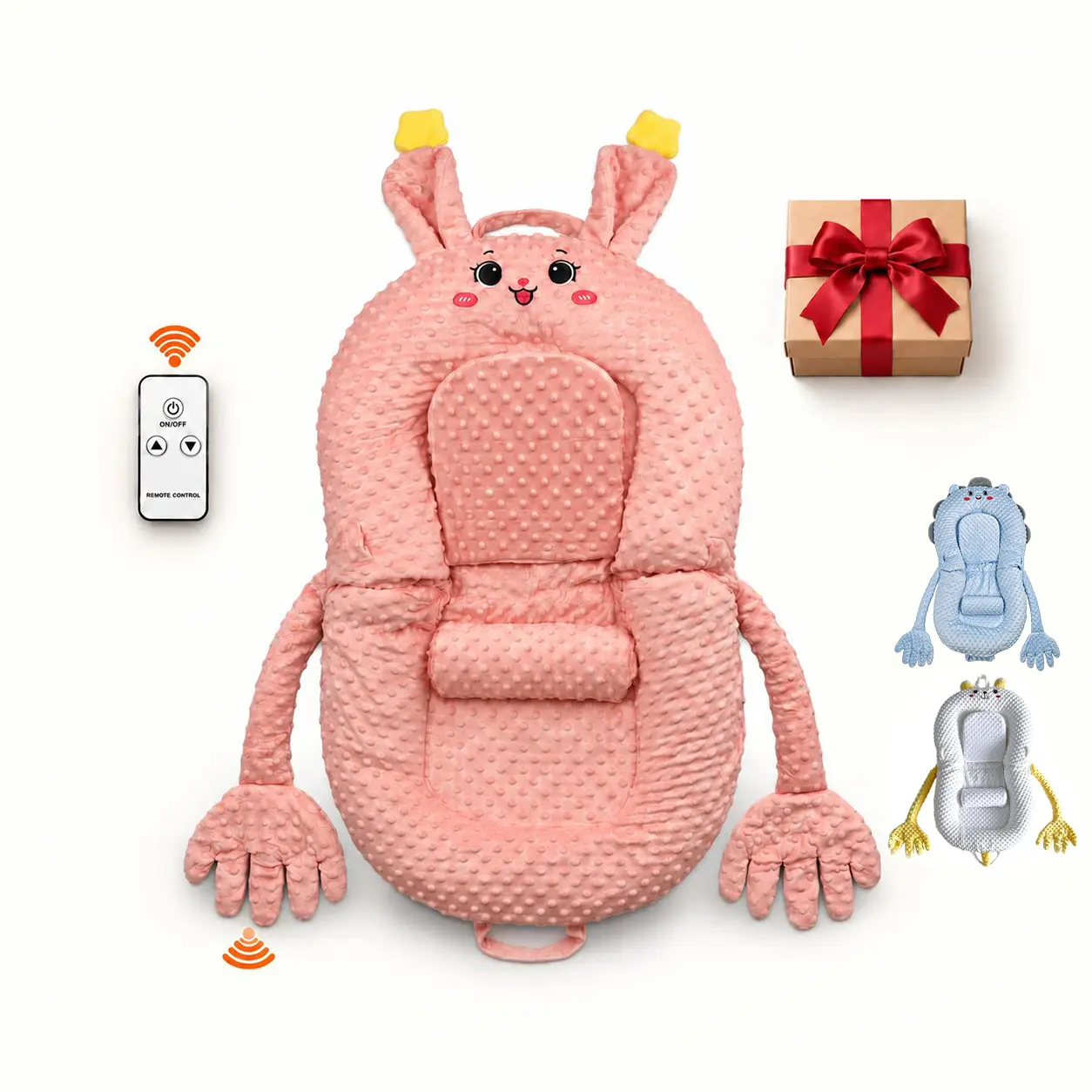 3-in-1 Foldable Baby Bassinet & Lounger, Play & Tummy Time Mat, Incline Support, Remote Patting Motion, Washable Cover – Pink/Blue/White, Newborn Essentials, Portable Nursery, Baby Shower Gift