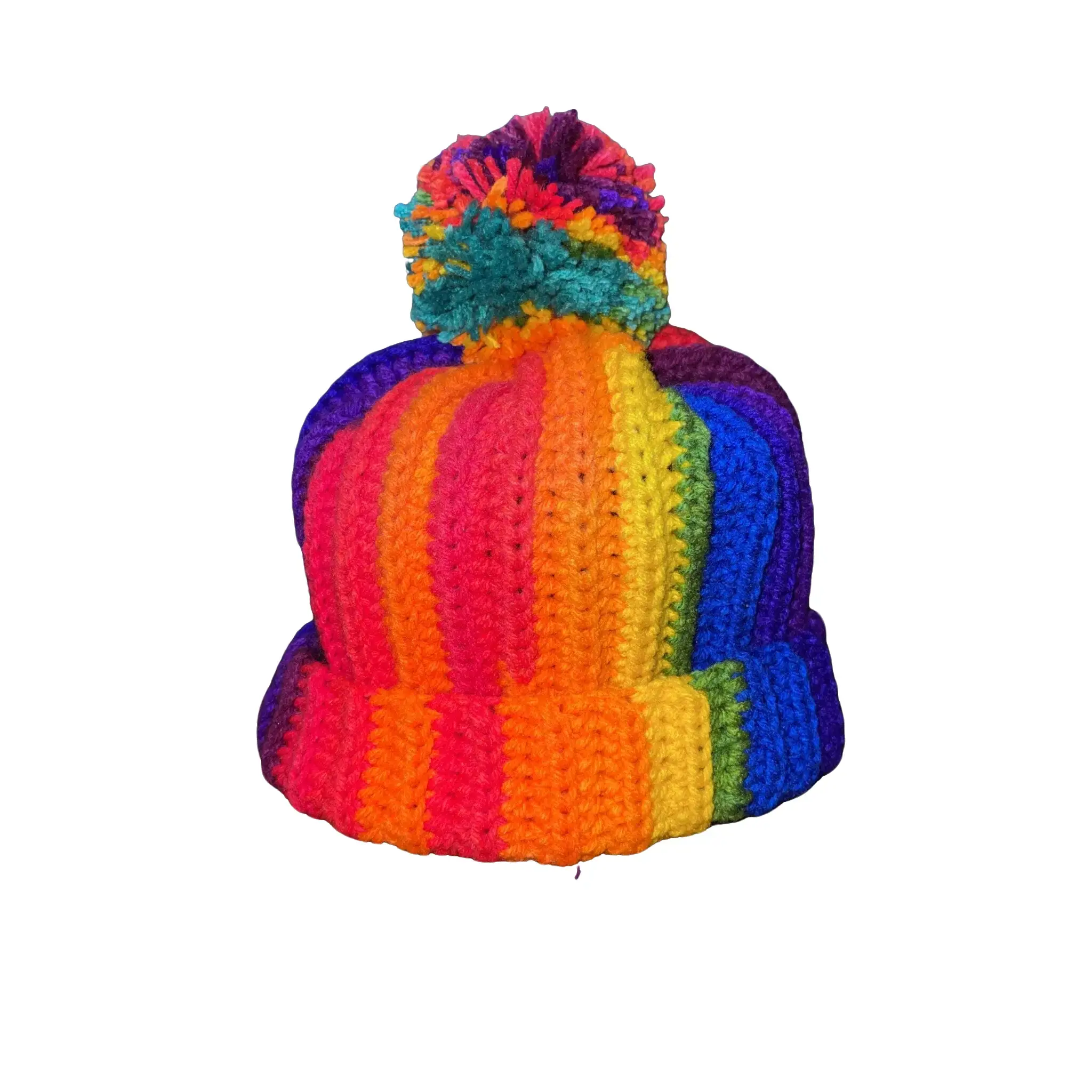 Rainbow Crochet Beanies with Pompom