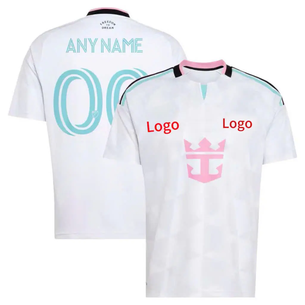 White Pink Aqua Custom Soccer Jersey – Short Sleeve Football Fan Shirt with Personalized Name and Number