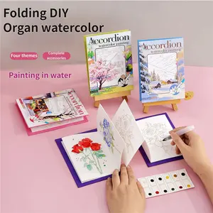 Watercolor Painting Book Set, DIY Coloring Drawing Kit with Pre-Tinted Paint Cards & Watercolors, Foldable Graffiti Art Book, Doodle Books, Drawing Paper