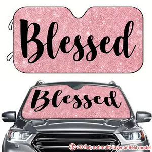 1pc pink glitter Blessing lettering car sun visor 2D high-definition printing, car sun visor effectively blocks sunlight, suitable for General Motors SUV、 RV front windshield decoration