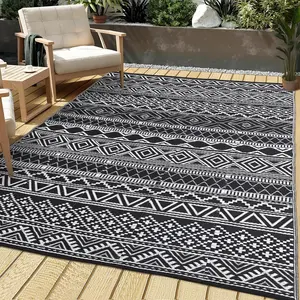 Outdoor Waterproof Rug, 320gsm Bohemian Pattern PP Straw Mat, Reversible Plastic Floor Cover for Patio, Deck, RV, Camping, Picnic