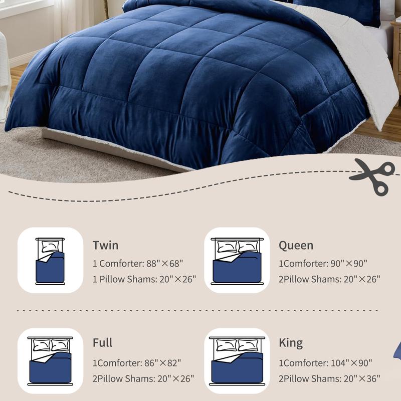 ORHOPUI Thick Winter Blanket in Navy Blue Warm Fleece Luxury Bed Cover with 2 Pillows Fluffy Throw for Cozy Nights Christmas Deal adult woman Elegant Insulation