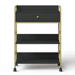 New Salon Storage Cart 3-Tier Rolling Organizer with Blow Dryer Holder Large Capacity Anti-Scratch Black White Marble Top Gold Frame Locking Wheels for Barbers Beauty Salons Racks Silicone Metal Smooth Display Stand Set