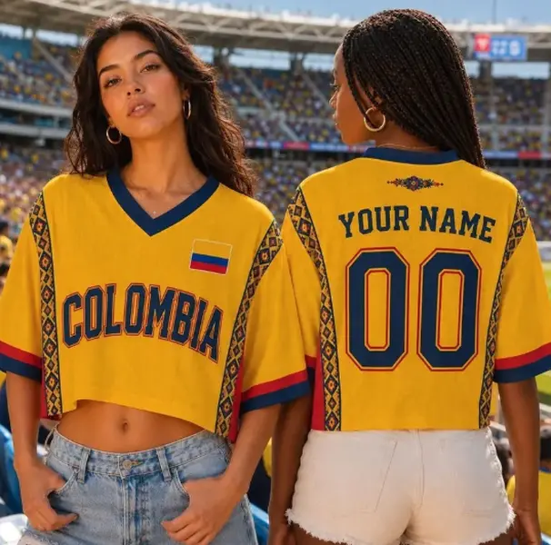Colombia Soccer Jersey Crop Top, Colombia National Pride Shirt, Patriotic Colombian Flag Tee, Geometric Pattern Design, South American Heritage Gift