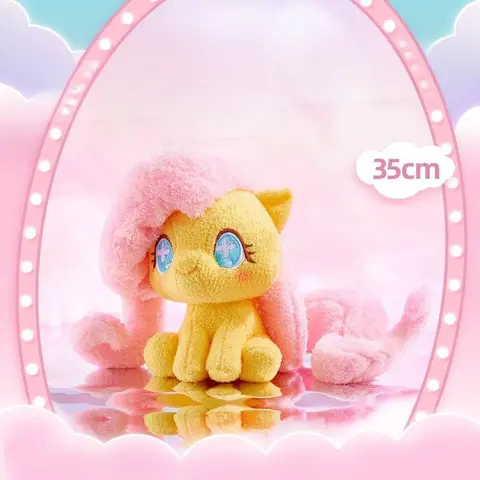 MINISO My Little Pony Fluttershy Chibi-Style Sitting Pose Polyester Stuffed Animal - Cuddly Doll Gift Cute Collectibles 5 Charming Pony Designs (Pinkie Pie, Twilight Sparkle, Applejack) Desk Decoration
