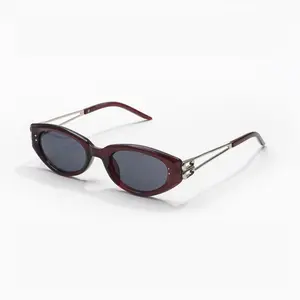 Trendy Y2K Cat Eye Sunglasses,Vintage Oval Shades with Metal Arms, UV400 Protection，Fashion Tinted Lenses for Streetwear & OOTD 2025 Designer Style