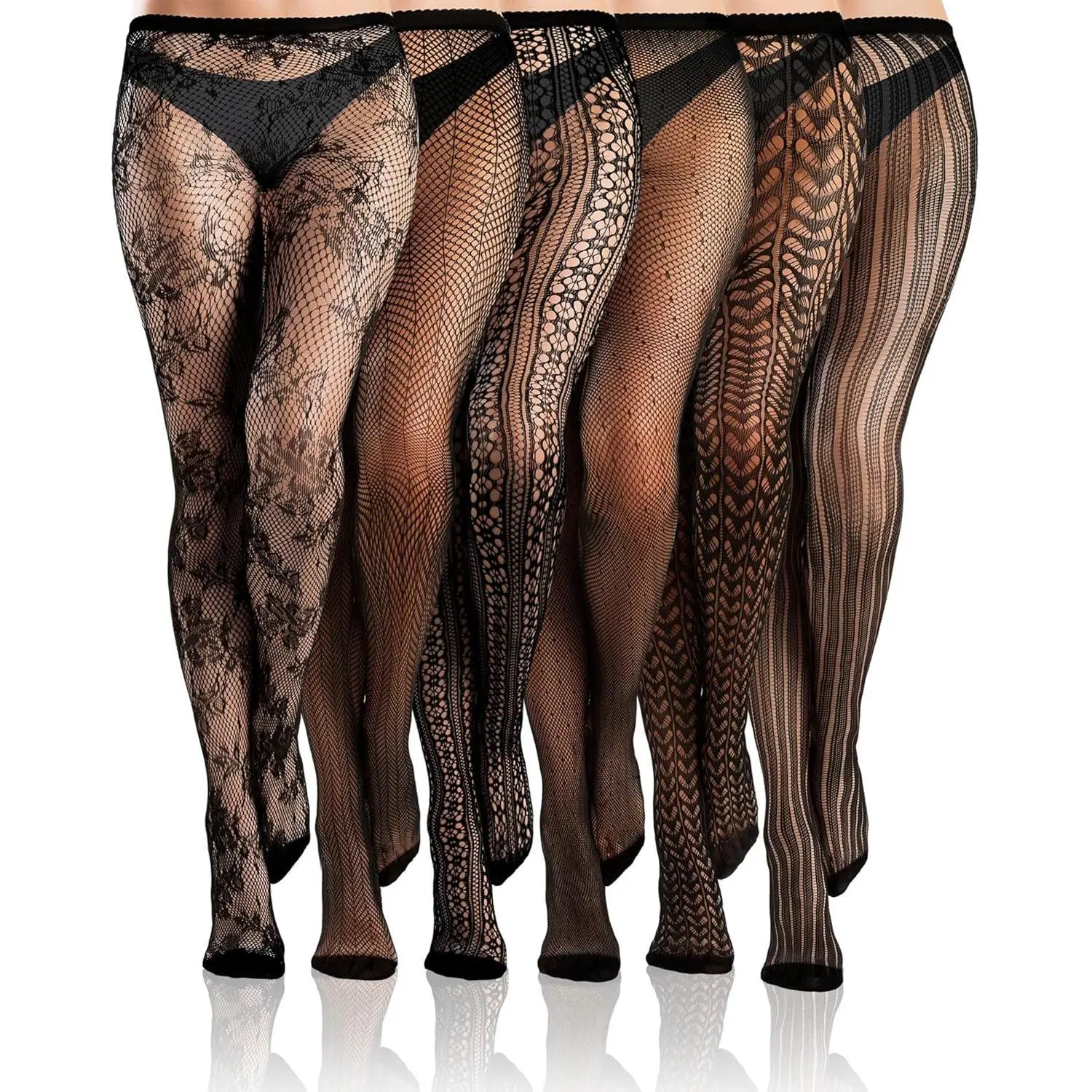 Women's 6-Pair Striped Mesh Thigh-High Stockings - Comfortable Elastic Pantyhose, Gothic Stretch Fit for Halloween Party Outfits, Curvy Womenswear Dress Leggings, Family