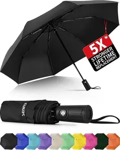 Windproof Travel Umbrella Automatic Compact Portable 38" Canopy UV Protection 5X Lifetime Replacement Strong Aluminum Fiberglass Ribs Quick Dry Waterproof Foldable for Car Walking