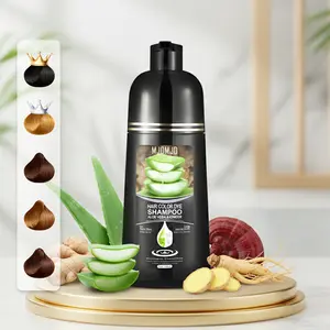 MJDMJD Aloe Vera & Ginger Instant Hair Dye Shampoo 3-in-1 for Women & Men Herbal Ingredients Nourishing All Hair Types 15 Mins Haircoloring Cover Gray Hair Root Touch Up Plant Haircare Long Lasting Color 420ml - Dyeshampoo