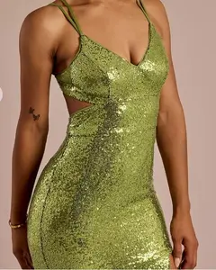 GREAT DEAL Sequin Mermaid Dress with Cutout Size 4 for Prom Wedding Party Holiday Green Sparkle