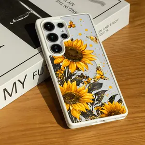 Gorgeous Sunflowers & Butterflies Pattern Matte Magnetic Phone Case for SAMSUNG S22/S23/S24/S25/FE/ULTRA/PLUS Series, Matte Texture & Comfortable Grip Acrylic Wireless Fingerprint Smartphone