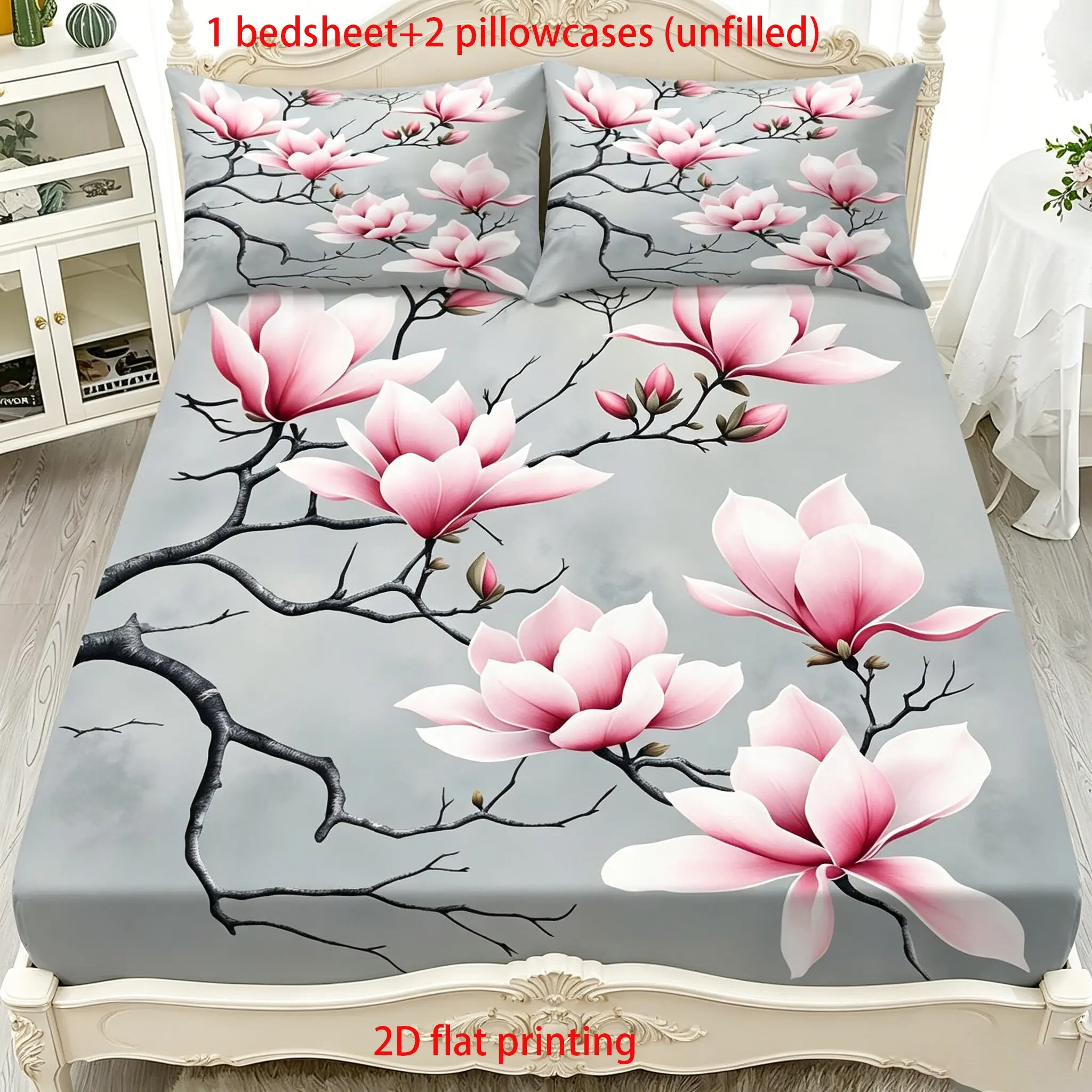 3-piece exquisite floral patterned bed sheet set (including 1 bed sheet and 2 pillowcases without pillow core) suitable for home bedrooms and dormitories, Floral Bedding Set, suitable for all seasons, Bed Sheets Set, Bed Sets