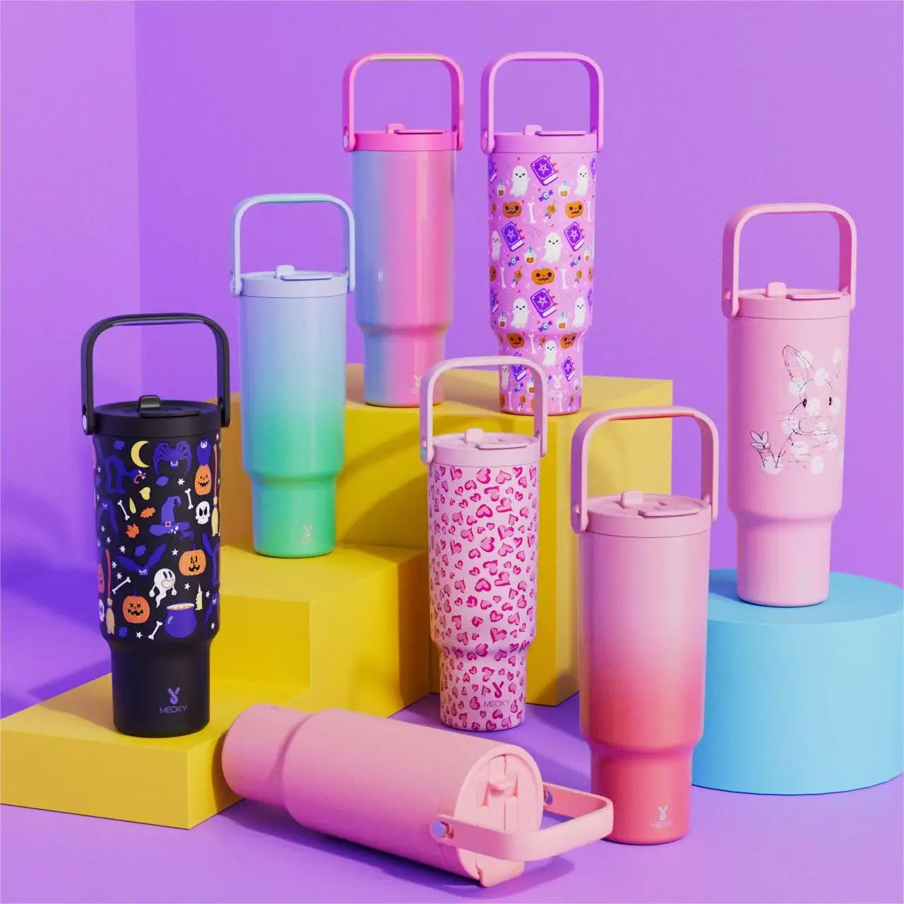 MEOKY 40oz car handle cup, suitable for outdoor sports, reusable large capacity thermos cup, hot and cold insulation, replaceable handle water bottle