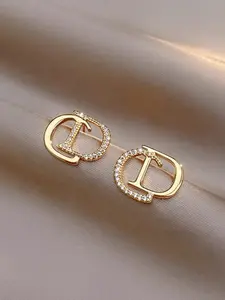 Vintage Letter CD Earrings, High-End Zirconia Studs, Simple Design, Gold Plated, Unique Women's Jewelry, Elegant Ear Rings