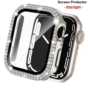 Bling Apple Watch Case with Tempered Glass Screen Protector, Shockproof Full Coverage Cover Compatible with Series 3–9 & SE, 38–45mm