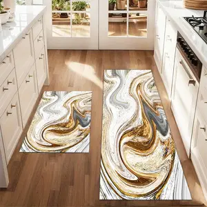 2Pcs Abstract fluid marble texture Floor mat set for farmhouse kitchen Modern Abstract Rug restaurant floor laundry room decor carpet mat