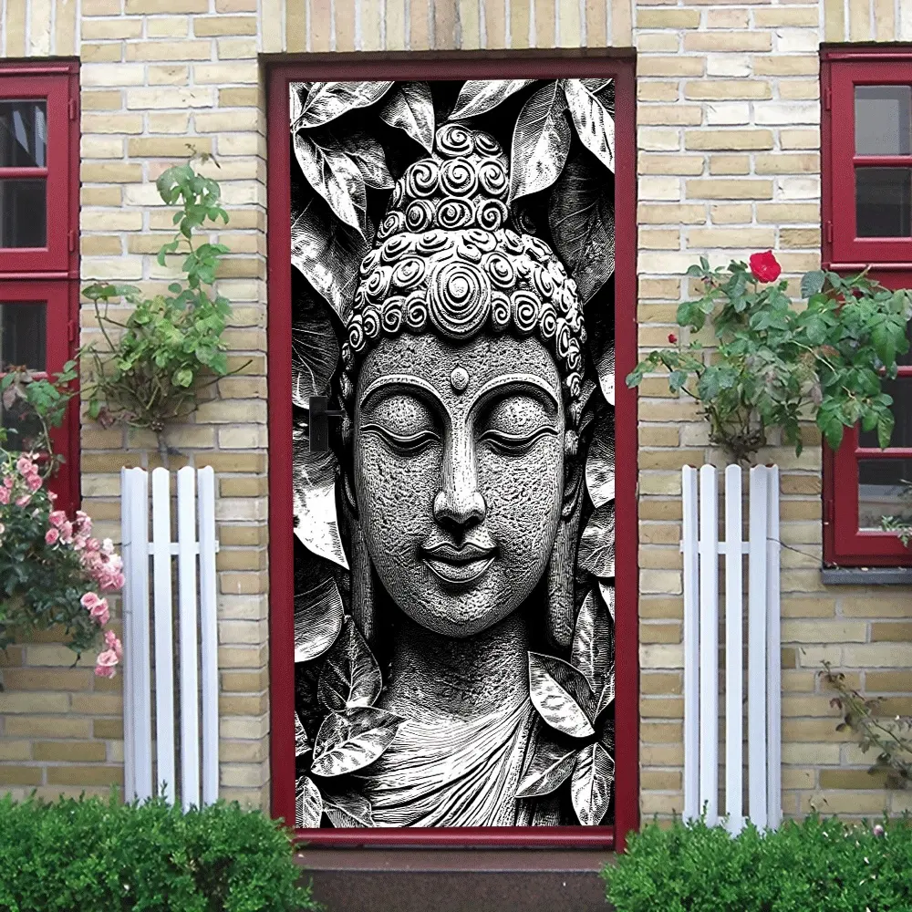 2pcs Buddha Head Wall Sticker Zen Religious Decor Southeast Asian Style Self Adhesive Mural Waterproof Removable Art Decal for Living RoomHome Decoration Buddhist Culture Theme Decorative Sticker