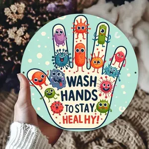 Hand Shaped Health Reminder Sign, 1 Count Cute Cartoon Pattern Desktop Plaque, Durable & Waterproof Plaque for Home, Bathroom, School Nurse Office, Decor