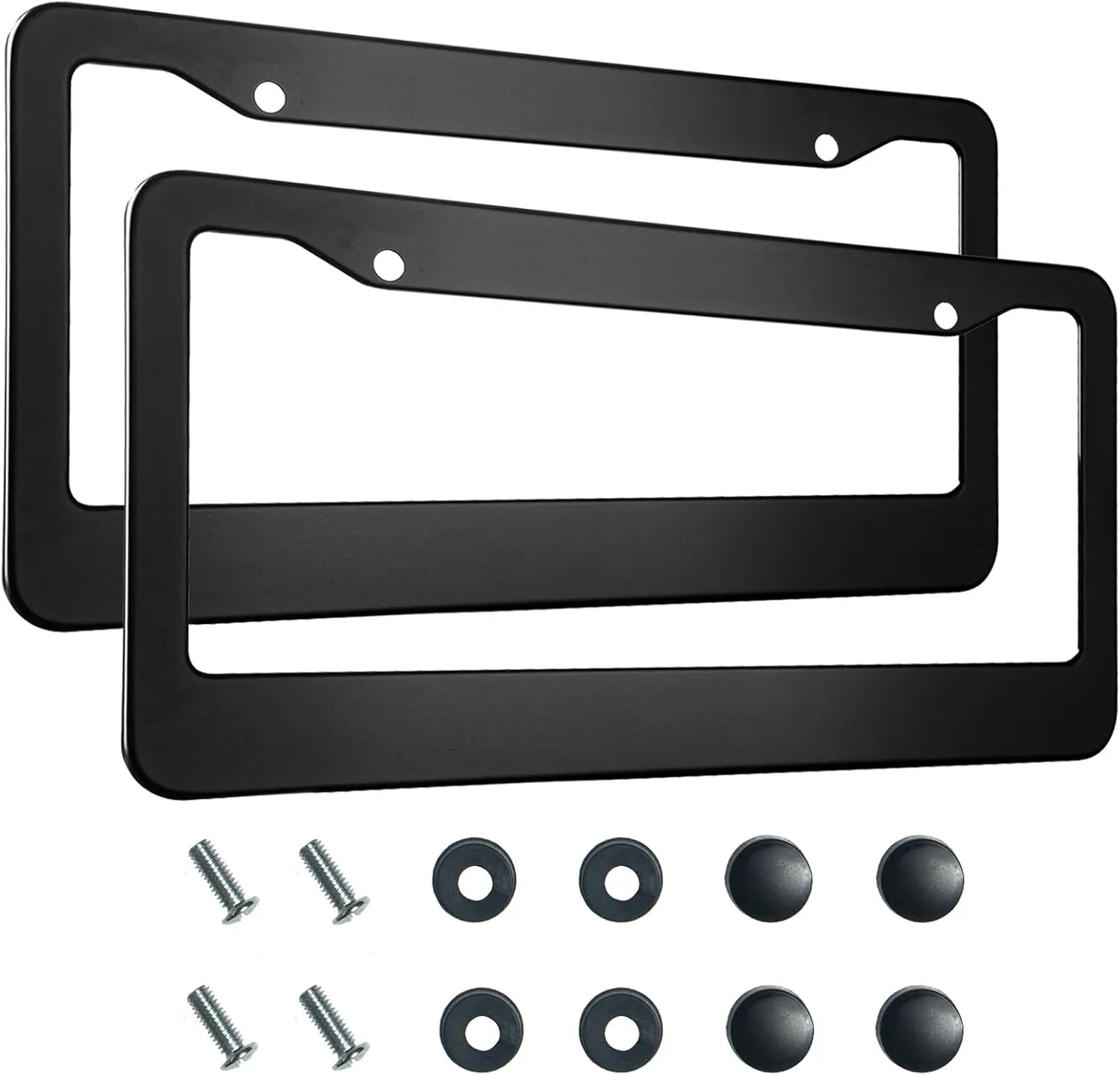 2 count Matte Black License Plate Frames, 2 Holes Solid  License Plate Holder, Universal  License Plate Frame for Man, Licence Plate Frame Black and Screws, by