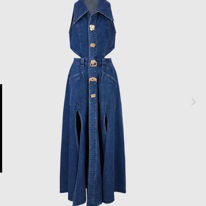 Urban Revivo Denim Cut-Out Maxi Dress Gold Button Detail US 14 XXXL NWT  MSRP $149 Women's Fashion Womenswear - TikTok Shop