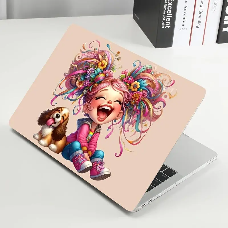 Cute Girl & Dog Pattern Laptop Skin, Self Adhesive Laptop Decal, Laptop Protective Film, DIY Laptop Decoration Accessories for 12-15.6 Inch Laptop, Sticker