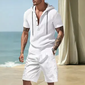Hooded Henley Two-Piece Set, Ideal For Beach Vacations And Daily Errands With A Relaxed, Streamlined Fit That Blends Laid-Back Vibes And Minimalist Style