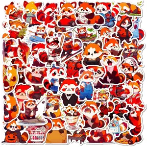 50 cartoon red panda stickers, cute little animals, Red Panda cartoon, Sticker Set