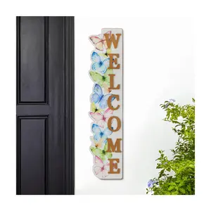 Glitzhome 42" Solid Wood "WELCOME" Porch Sign With Butterfly