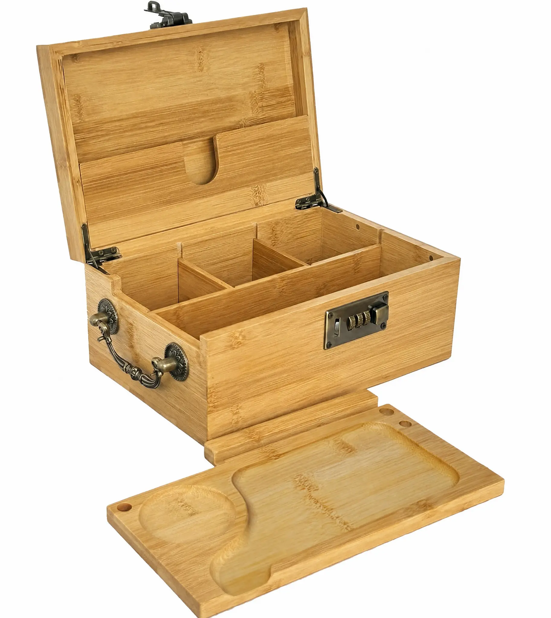 SINKZAICO 10"x6.7" Eco-Friendly Modern Rectangle Bamboo Storage Box with Combination Lock, Accessories, Handle & Removable Tray - Premium Home Organizer for Birthday, Christmas Gifting