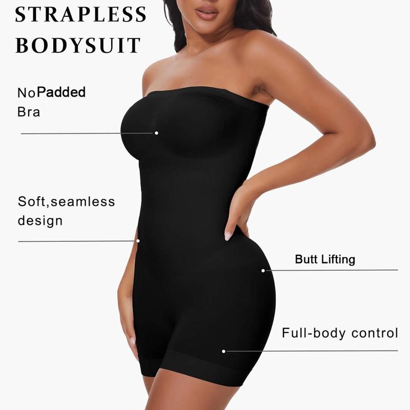 Women Tummy Control Shapewear Strapless Shortie Bodysuit   Butt Lifter Body Shaper with Removable Straps, Off Shoulder Strapless Mid Thigh Jumpsuit Tops for Under Dresses, Lady Comfort Farbic Underwear Womenswear Springtok
