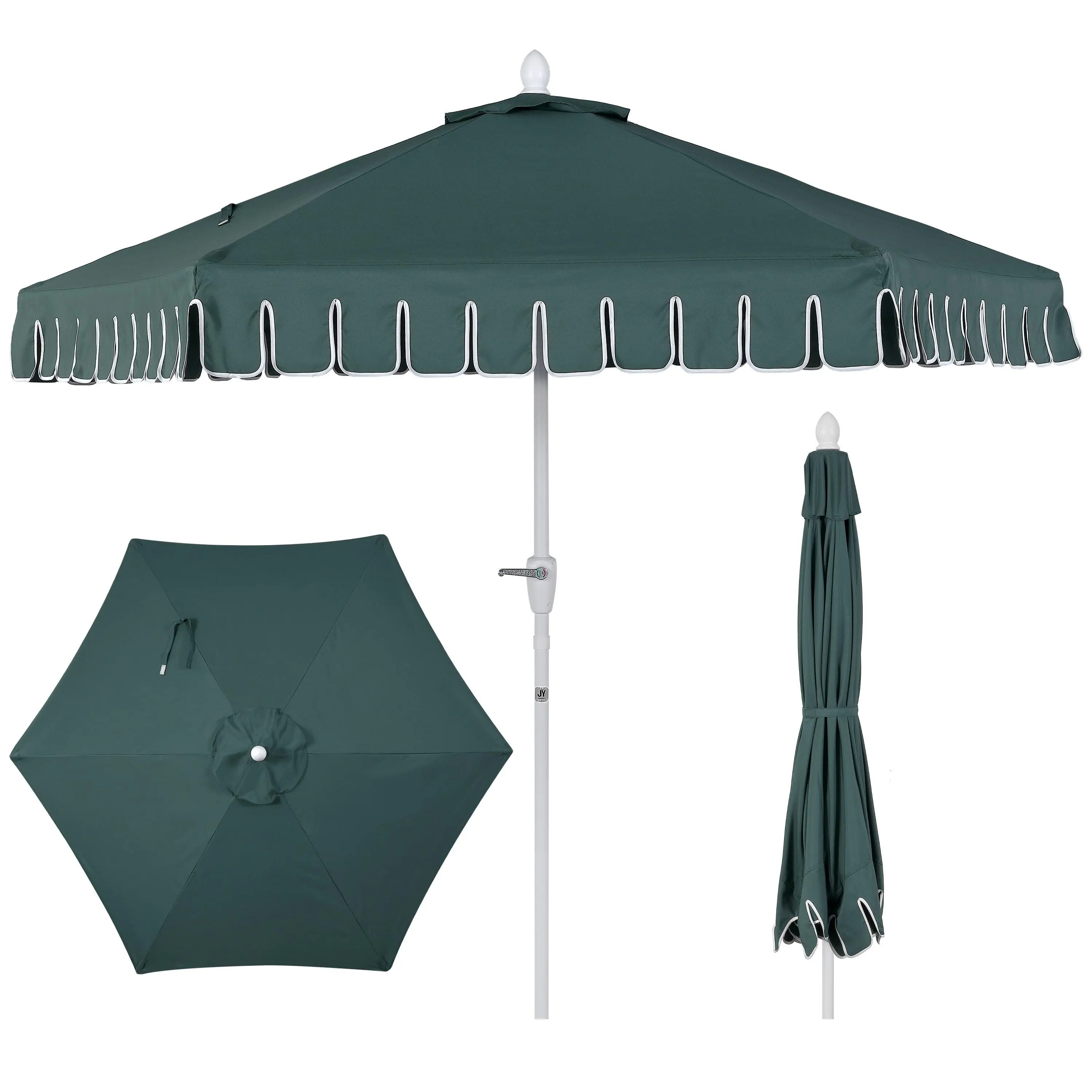 JONATHAN Y Dexter 8.5 ft. Classic Castle Scalloped Market Patio UV Umbrella with Auto-Tilt Crank, Wind Vent, and UV Protection