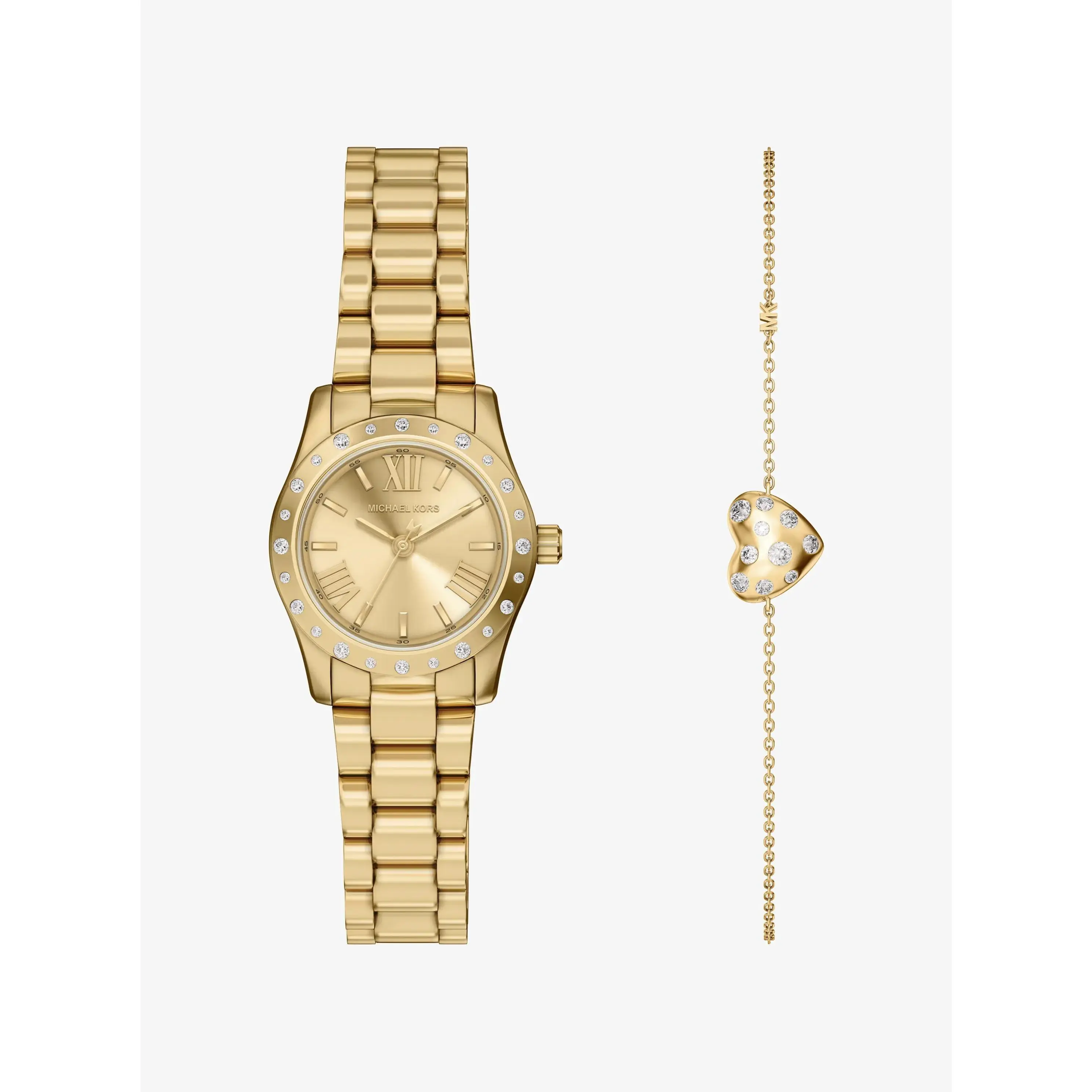 Petite Lexington Pavé Gold Watch and Heart Bracelet Gift Set