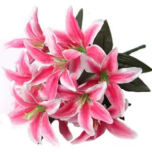 Artificial Lily 10 Heads Fake Lily Artificial Flower Wedding Party Decor Bouquet Home Hotel Office Garden Craft Art Decor Rose Red