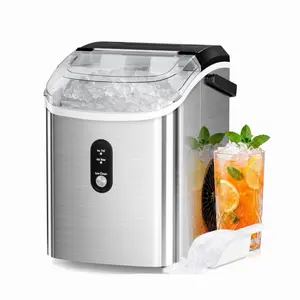EKD Nugget Countertop Ice Maker with Soft Chewable Ice, 35Lbs/24H, Pebble Portable Ice Machine with Ice Scoop, Self-Cleaning, One-Click Operation, for Kitchen,Office Stainless Steel Silver