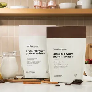 mindbodygreen Grass-Fed Whey Protein Isolate+ - Vanilla & Chocolate Flavors - 25g of BCAAs - Strong Fit Toned - US Made - Elevate Your Workout