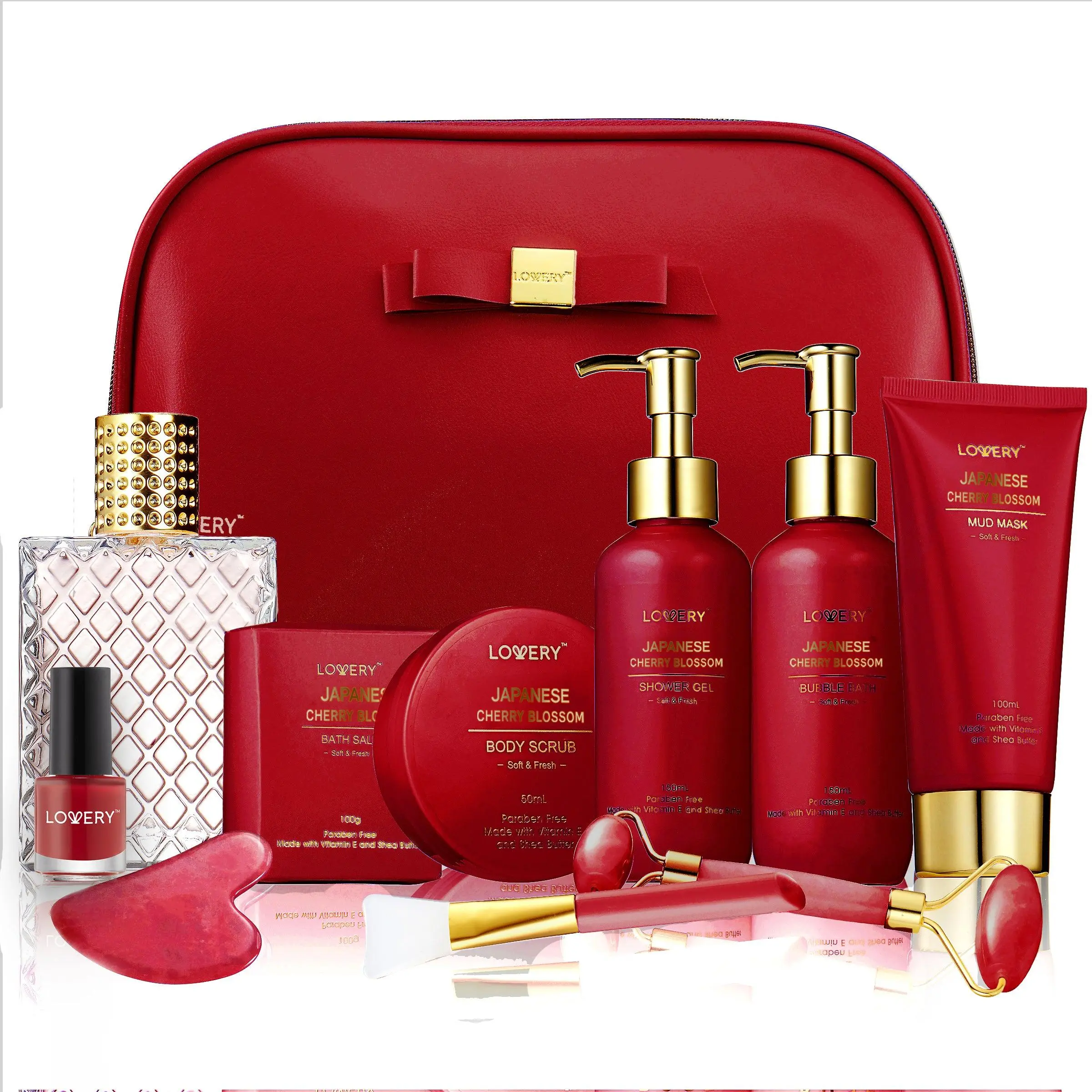 LoveryGifts Japanese Cherry Blossom Beauty Body Care - 11Pc Cosmetic Bag Set