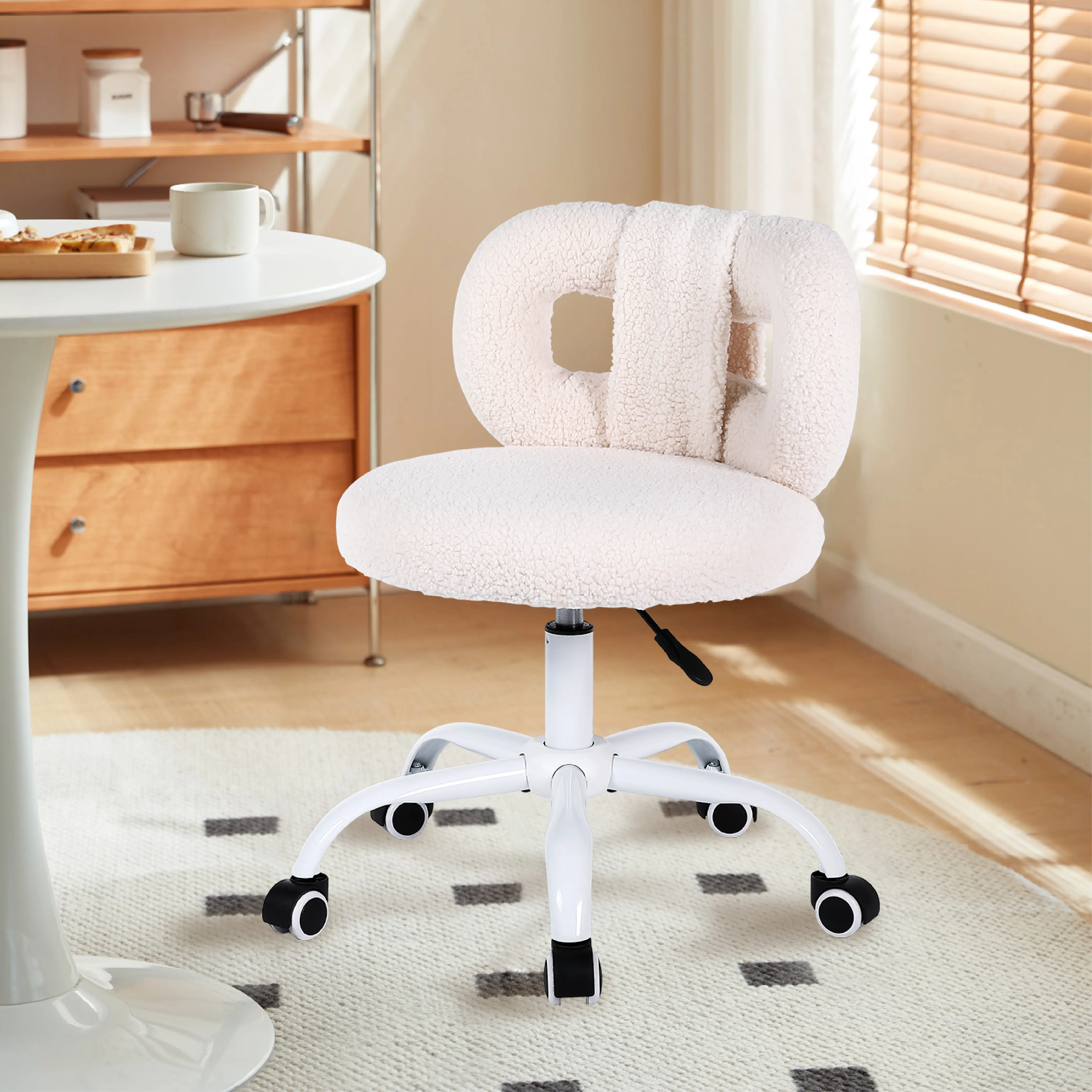 ERMNOIS Modern Faux Cashmere Home Office Chair, Height Adjustable Desk Chair with Back and Wheels for Living Room, Swivel Make-up Vanity Armless Chairs for Home and Office