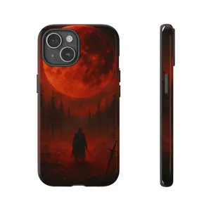 Dark Fantasy Phone Case with Bold Red Moon Design, Unique Gifts for Gamers, Halloween Accessories, Stylish Smartphone Protection