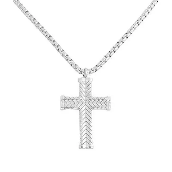 Stately Steel Men's Stainless Steel Textured Cross Pendant with Chain