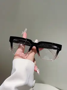 Luxury New Square Frame Glasses, Dual Bridge Large Frame Fashion Plain Lenses, Multi-Color Temple Design, Trendy Retro Style, Versatile Eyewear, Trendy Casual Eyeglasses