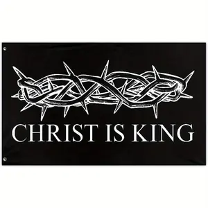 'Christ Is King' Tapestry in a Vintage Bubble Style, Designed for Outdoor Use And As Wall Decor for Festivals