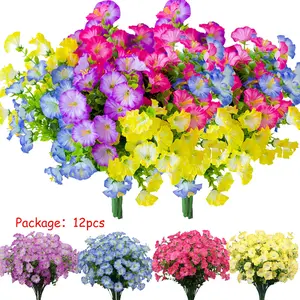 Artificial Mixed Floral Arrangement, 12pcs/set Colorful Morning Glory, Vibrant Faux Flowers, Faux Flower for Spring & Summer, Decorative Flowers for Home & Garden & Yard, Artificial Outdoor Flowers, Fruit