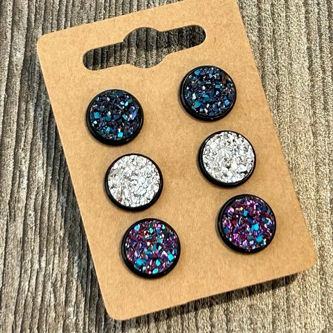 12mm Women’s Druzy Stud Earrings Set - Bright Sparkly Metallic fashionable  accessories women fashion jewelry trendy cute handmade earring girly glam