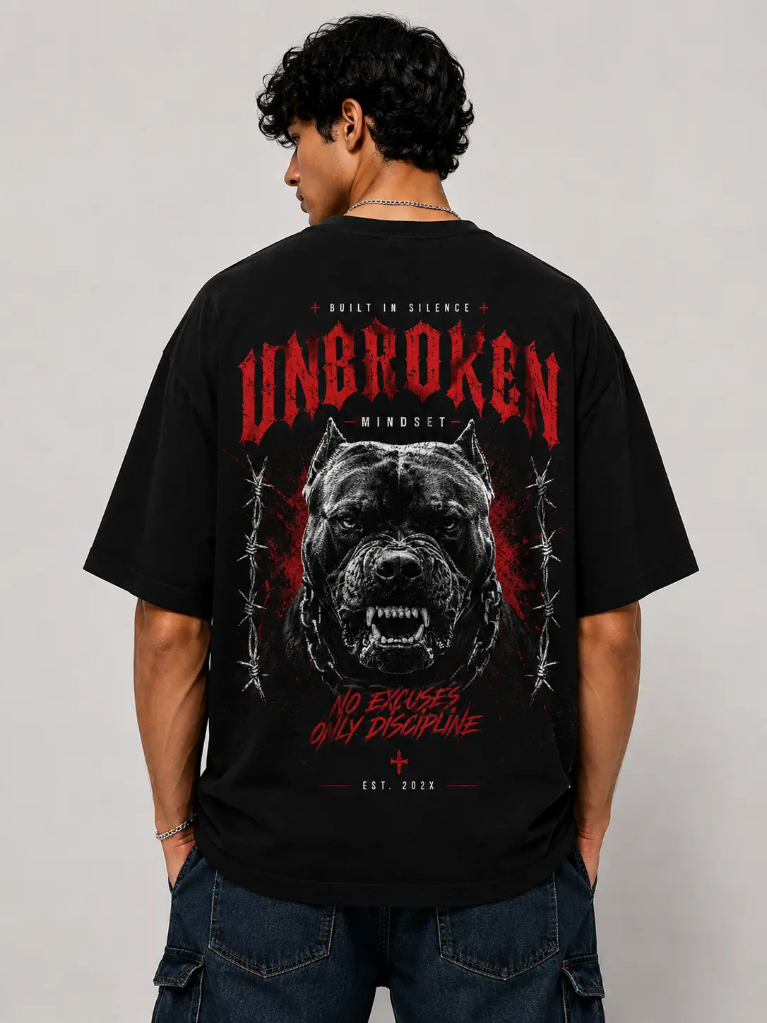 Unbroken Mindset Pitbull T-Shirt, No Excuses Only Discipline Tee, Fierce Dog Graphic Shirt, Motivational Streetwear, Gym Fitness Oversized Tee, Alpha Mindset Gift