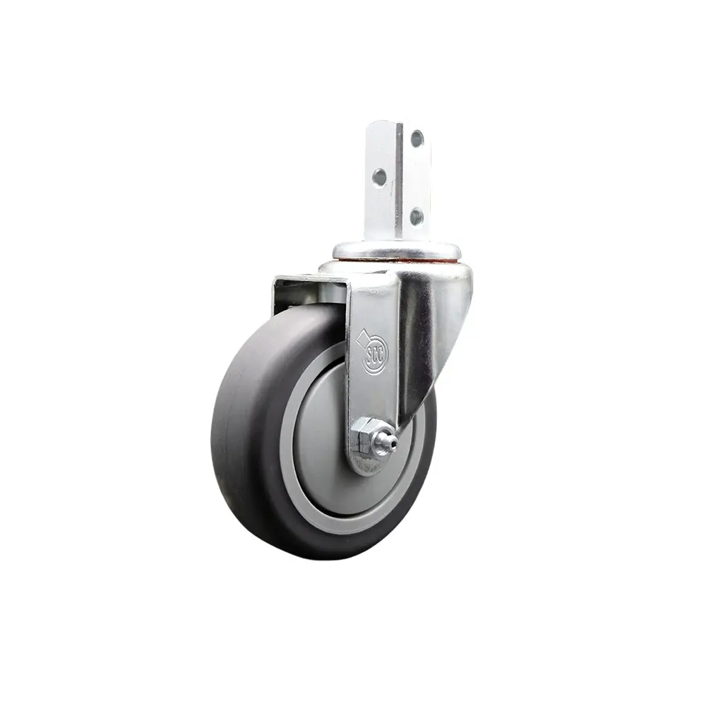 Service Caster SCC-SQ20S414-TPRB-78 Swivel Square Stem Caster for Carts/Equipment, 4"x1.25" Gray Grease-Resistant Quiet Thermoplastic Rubber Wheel, Bolted 0.87"x2" Square Stem with 3x0.26" Diameter Mounting Holes, 250 lbs Capacity, Ideal for Concrete/Tile
