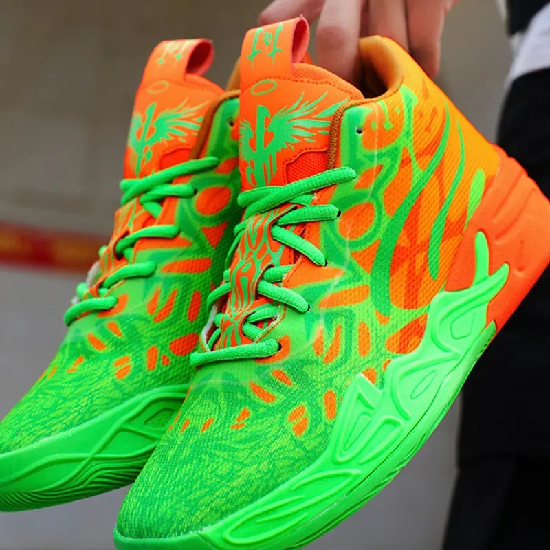Graffiti Parent-Child High Top Basketball Shoes, Artistic Sport Design, Breathable Mesh, Shock Absorption, Ankle Support, Trendy Fashion, Fashion Athletic Shoes