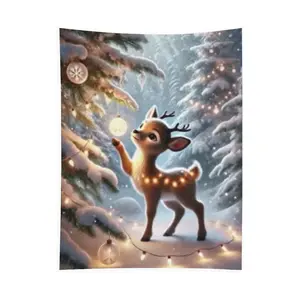 Custom-made tapestry (peach skin fleece) ( hooks) vertical board Cute Reindeer Decorating Christmas Tree in Snowy Forest Phone Case Silk Lace Bow Thigh High Kids' Crew Halloween Designs